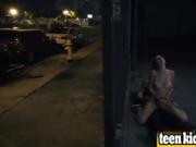 Dark haired teen kidnapped and banged in public