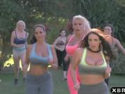 Huge boobs pornstars chasing that big D after jogging