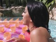 Spicy bikini gf sucks my big cock in the pool