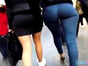 2 sexy teens booty in tight jeans and leggings