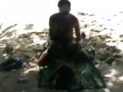 White man bangs ebony chick on the beach
