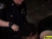 Busty cops fucking outdoor threesome interracial