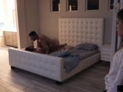 Nasty teen stepsis fucked stepbro after spiied on him