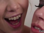 Horny model gets cumshot on her face gulping all the spunk