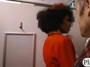 Ebony stewardess banged in public toilet