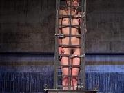 Babe in cage gets water bondage