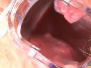 Fervent teen is gaping narrow honey pot in close range and cu