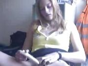Blonde horny babe on webcam toying her wet pussy with dildo