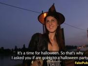 Cute Girl With Witches Hat Gets Fucked Outside