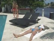 Bikini besties in dildo threesome