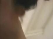 Redhead babe blows in bathroom