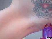 Tattooed Teen Riding Dildo Closeup