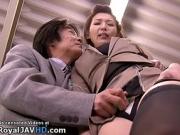 Busty Japanese assistant in stockings gets fucked hard