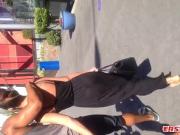 Asian thong in see thru black dress