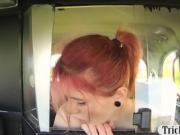 Perky tits redhead babe railed by fake driver for free