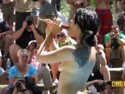 Naked Babes Public Crowd Pleasing Wrestling