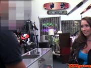 Tattooed pawnshop babe fucks for quick money