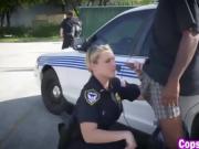 Two slutty cops interracial threesome