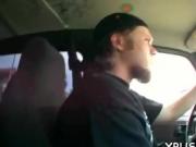 Slurping on big dick in a car