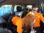 Redhead teen Ella Hughes drilled by her driving instructor