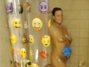 Busty MILF Deep plays with herself in the shower