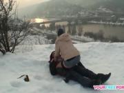 Blonde wife warms stranger's cock in the snow