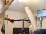 Big ass teen riding with dildo up inside huge cameltoe pussy