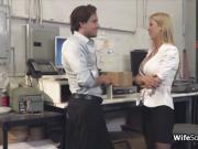 Hunk drilling titty MILF boss in stockings