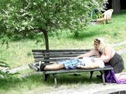 BBW gets orally pleasured after queening outdoors