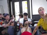 Busty slave getting fucked and pissed in public