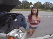 Front seat fun with broke big tit