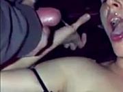 Horny girl dogging and get a lot of cum on mouth and face