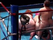 Two BBW wrestlers seduce the midget ref after fight