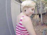 Broke blonde on dark cock outdoors for money