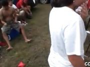 Hot college chick gives a hand job and takes cock in mouth