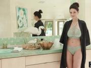 Naughty big tits MILF fingering a hot brunette teen