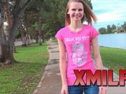 Skinny amateur hottie Catarina flashing small tits and ass b