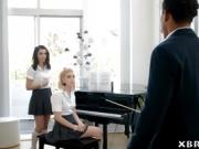 Teen piano students fuck a black teacher during the lesson