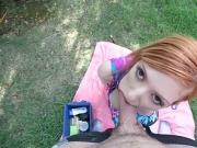 Fucking my redhead MILF stepmom shaved pussy outdoor