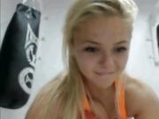 Gorgeous blonde masturbating at the gym
