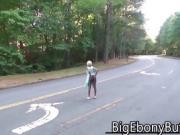 Ebony Girl Freak Stranger Outside In Middle Of Street Blowjob