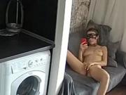 Pretty masked babe masturbating