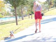 Pretty Harley working a dildo upskirt in public
