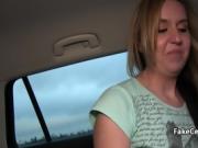 Milf fucks on backseat in public