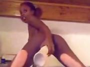 Naughty black babe on webcam fucks herself with huge dildo a