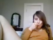 Nasty camgirl stuffs a strawberry in her pussy then eats it