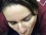 Horny sales clerk gives a blowjob and gets cummed