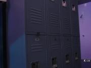 Foursome lezdom anal in locker room