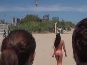 Nude Spanish beauty walked on the beach