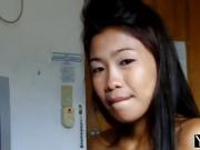 Asian chick gives BJ and gets facial
